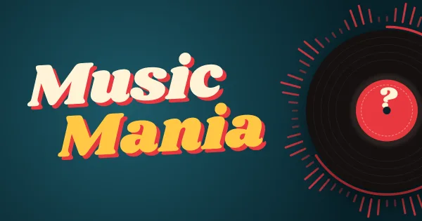 the music mania wordmark beside a record with a question mark on its label